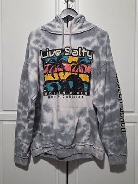 U.S APPAREL Mens Tie Dye Pull Over Hoodie w Graphic Live Salty North Carolina